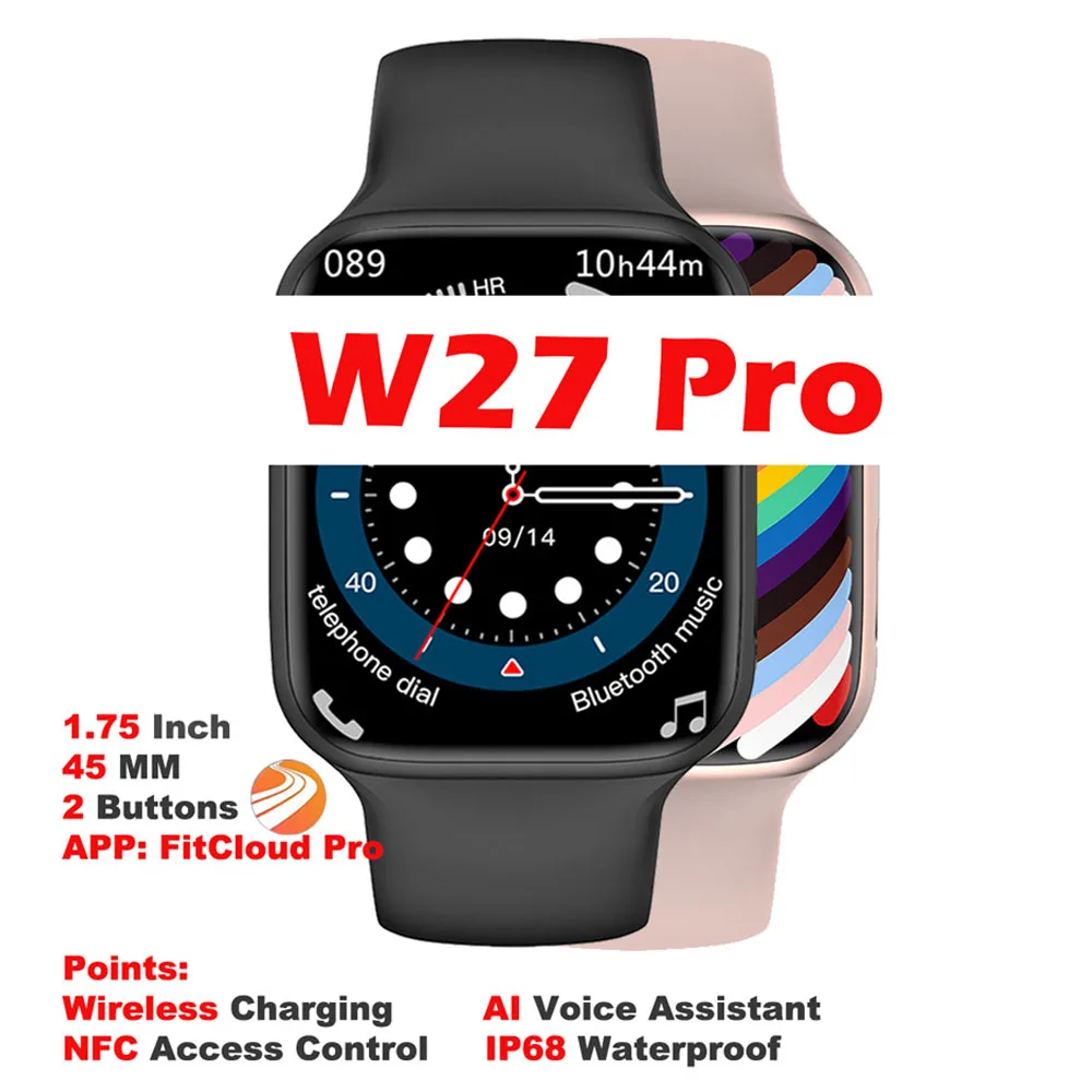 IWO-reloj inteligente W27 PRO para hombre y mujer, pulsera con NFC, Siri, BT, llamadas, carga inalámbrica, Monitor de sueño, mensajes, Pk W37 PRO, DT100 PRO +