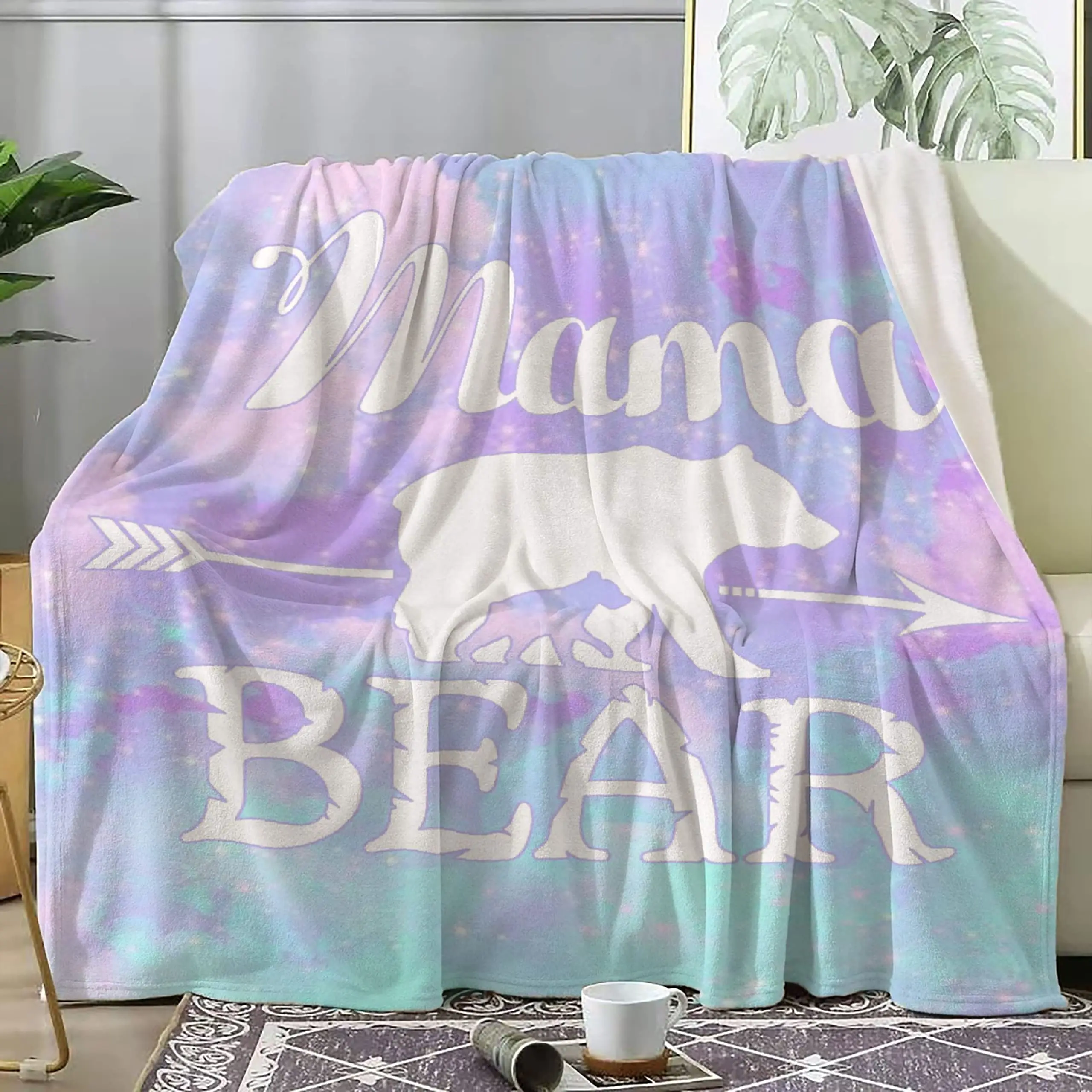 

Love Mama Bear Flannel Throw Blankets Mom's Birthday Gifts Used for Couch Soft Warm Comfortable Lightweight Camping Sofa Bed