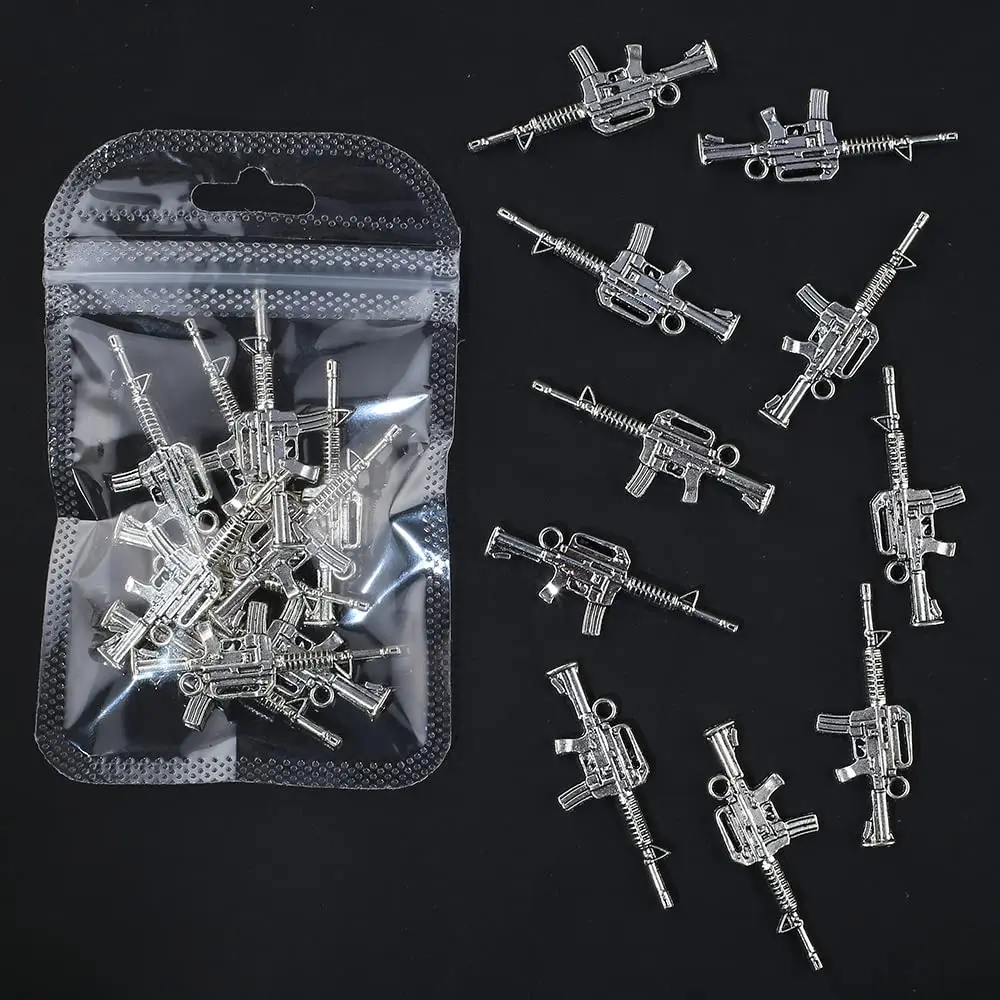10pcs 3D Nail Charms Sliver Gold Bronnze Gun Retro Glitter Alloy Rhinestone Decoration 45X16X3mm Gun Press On Nail Parts Je-GJ-5