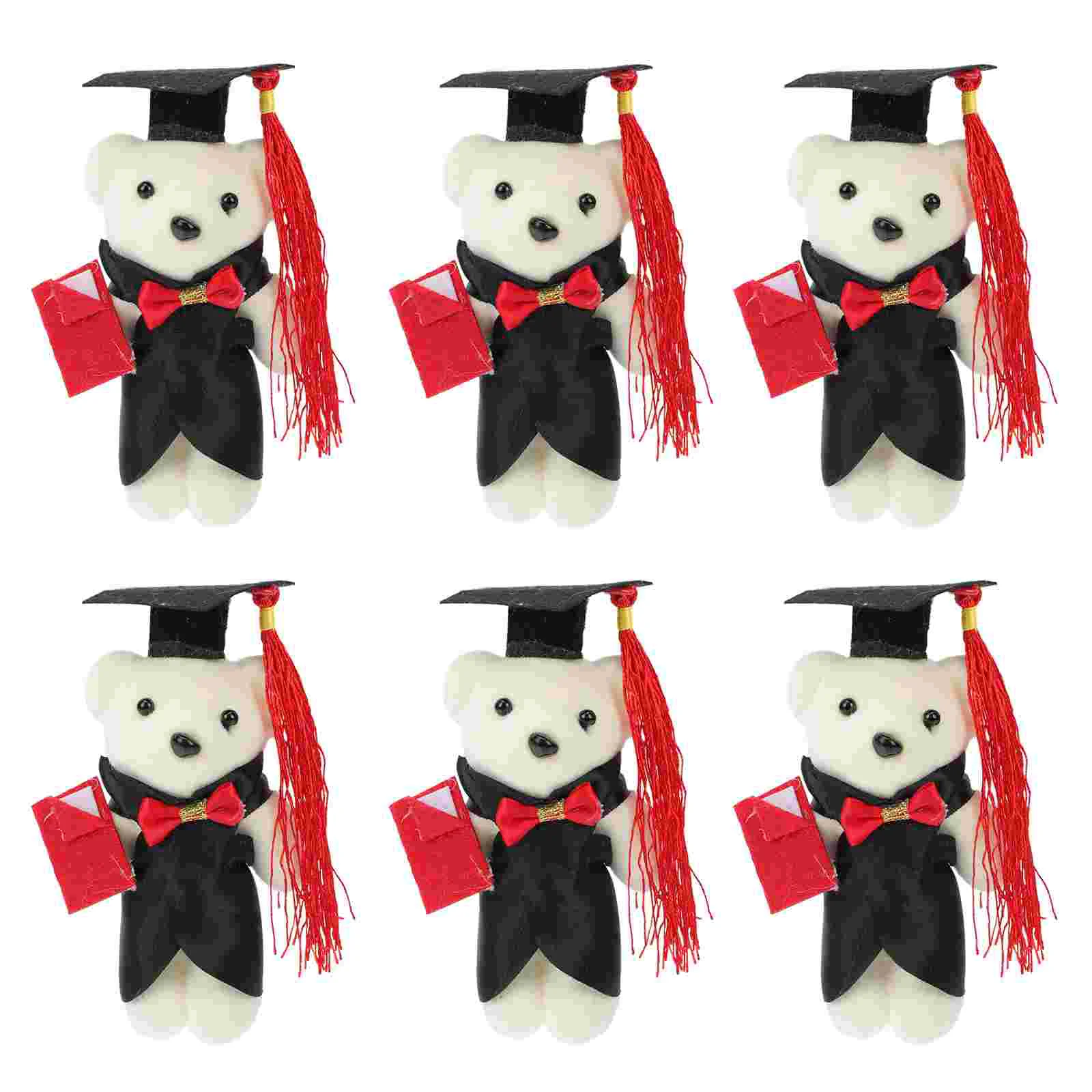

6 Pcs Graduation Season Bear Mini Plushies Bouquet DIY Flowers Dolls Plastic Decorations Mother