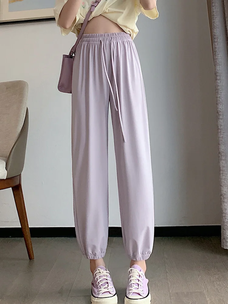 Spring Summer High Waist Long Thin Fabric Ankle-Length pants 2023 Casual Female Long Thin Pants Trousers Women Bloomers Pants