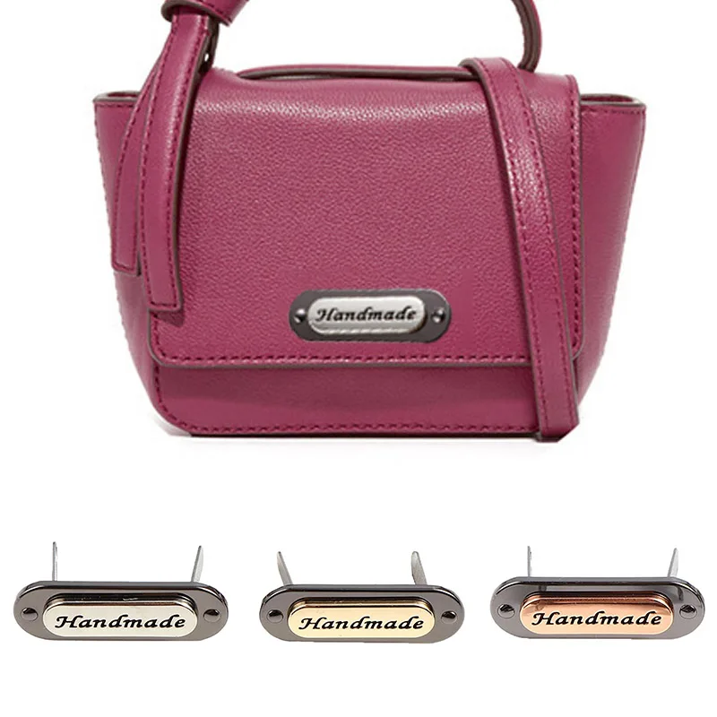 

3Pcs Gold Silver Color Metal Handmade Garment Labels Tags For Bags Hand Made Letter Printed Diy Sewing Labels