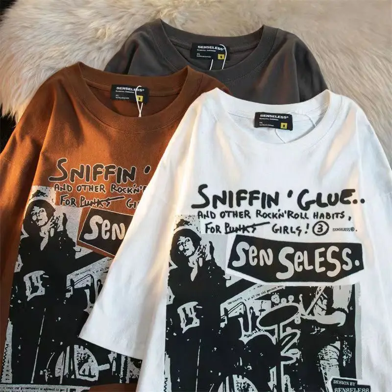 

2022 New Summer Women's T-shirt T-shirt Women Vintage Character Print Short Sleeve Y2k Aesthetic T-shirt Women Streetwear Tops