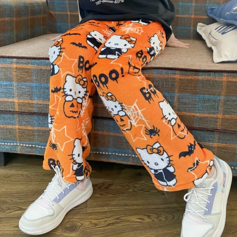 

Мультяшные Аниме пижамы Хэллоуин Фланелевые брюки женские повседневные домашние осенние брюки кавайная шерстяная одежда брюки Мультяшные модные брюки