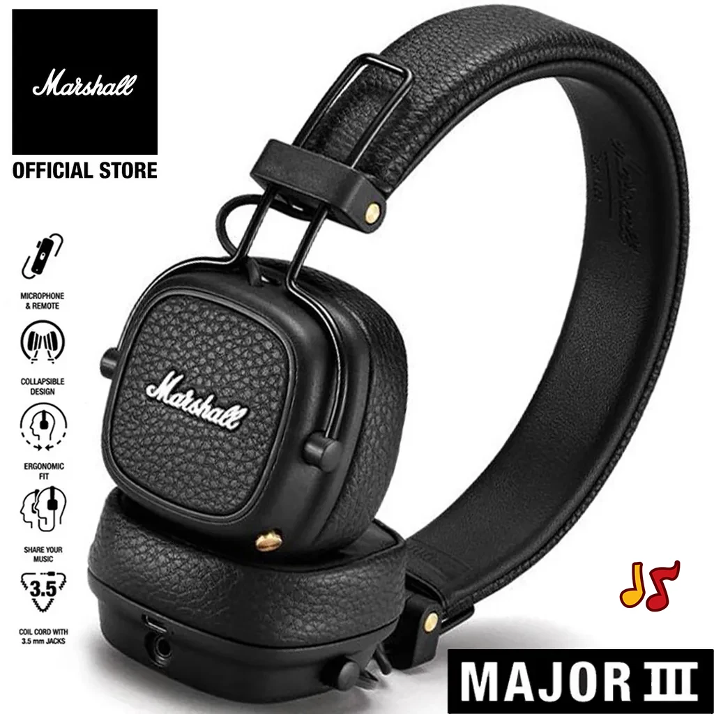 

Original Marshall Major III Bluetooth Wireless On-Ear Headphones Monitor Surround Deep Bass Sport Gaming Headset Classic Earphon