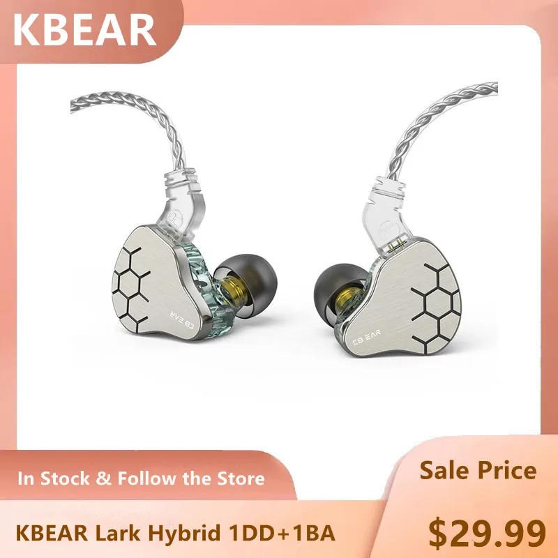 

KBEAR Lark Hybrid 1DD+1BA Driver Unit In Ear Earphone Hifi sport music earbuds With 0.78mm pin with 4N Silver plated cable KS2