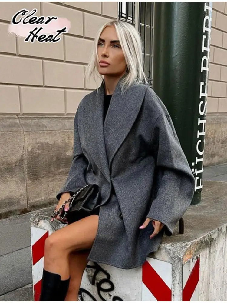 

Women Warm Wool Blend Thickened Coat Fashion Solid Color Double Breasted Long Sleeve Coats Female Vintage Street Outerwear 2023