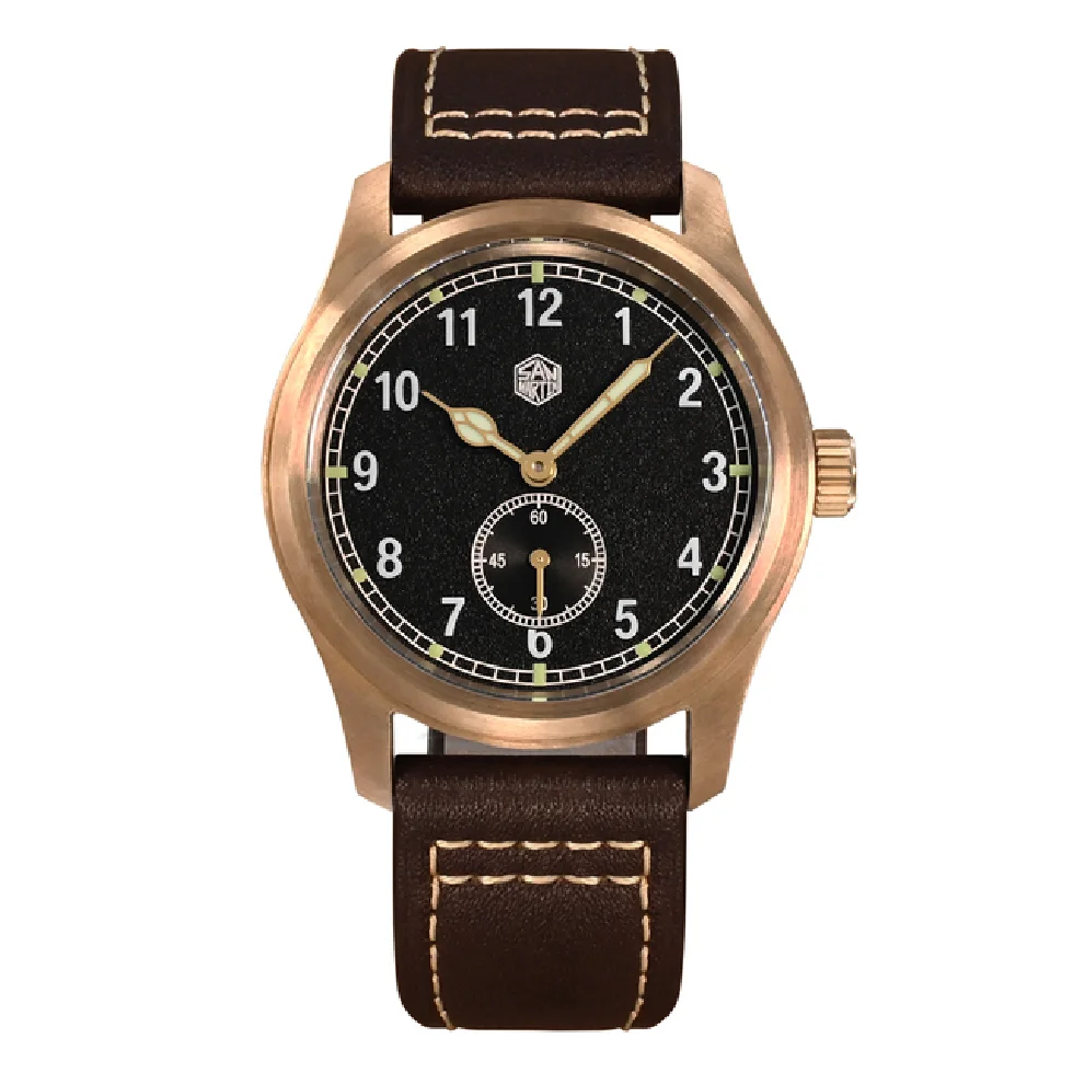 

San Martin Men Pilot Watch Bronze 37MM Vintage Quartz Wristwatch Sport Sapphire 100m Waterproof Luminous RONDA 6004 Military