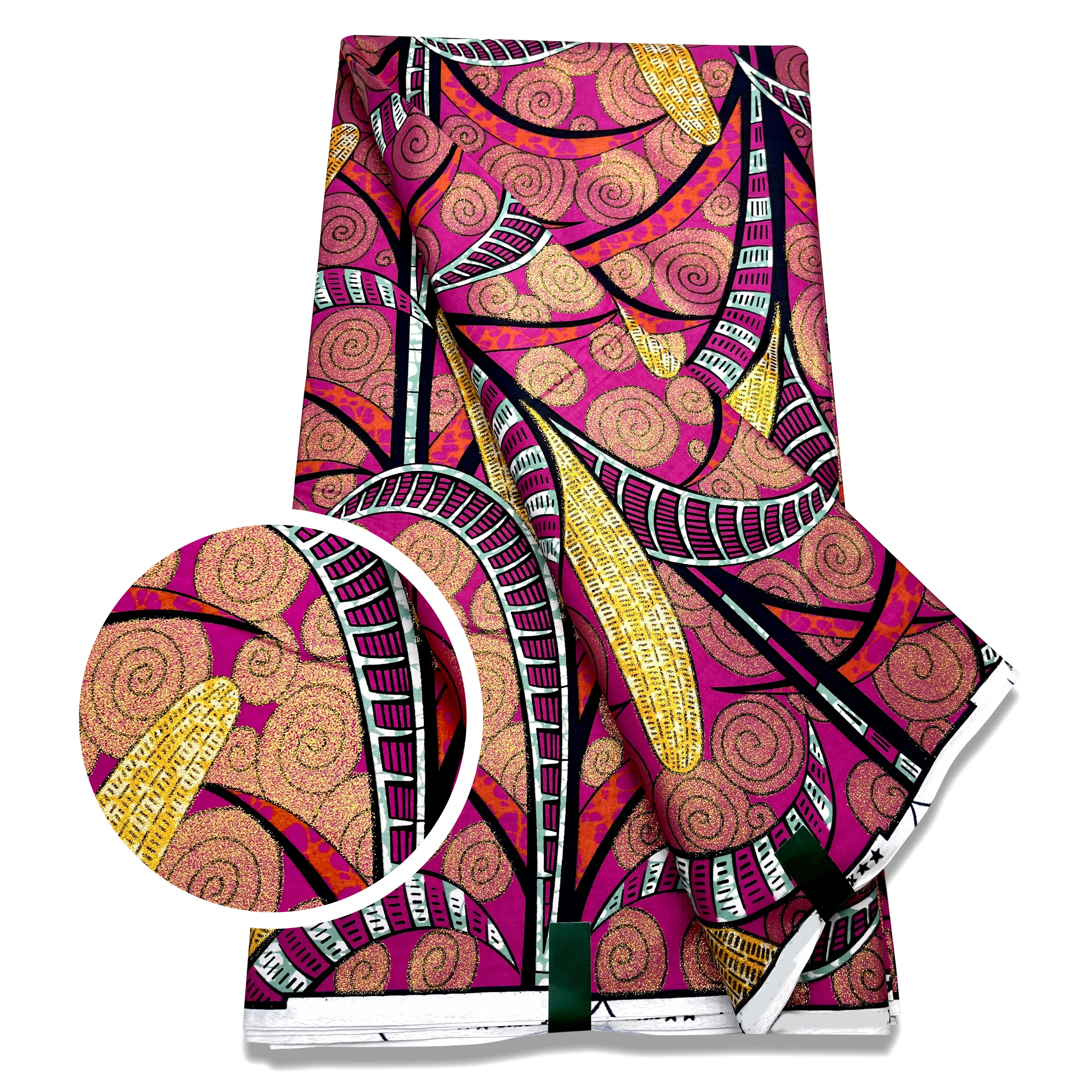 

Африканская восковая ткань, новинка, 100% хлопковый материал, высокое качество, оригинальный настоящий золотой принт Анкары для шитья свадеб...