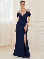 elegant evening dresses long mermaid short sleeve v neck chiffon gown 2022 ever pretty of simple prom women dress