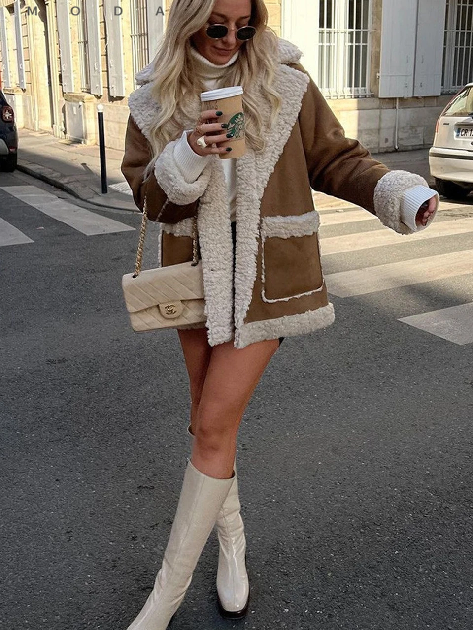 

2022 Autumn Winter Women Warm Faux Fur Fleece Coat Jacket Lamb Wool Thickened Locomotive Lapel Female Chic Outwear Top Clothing