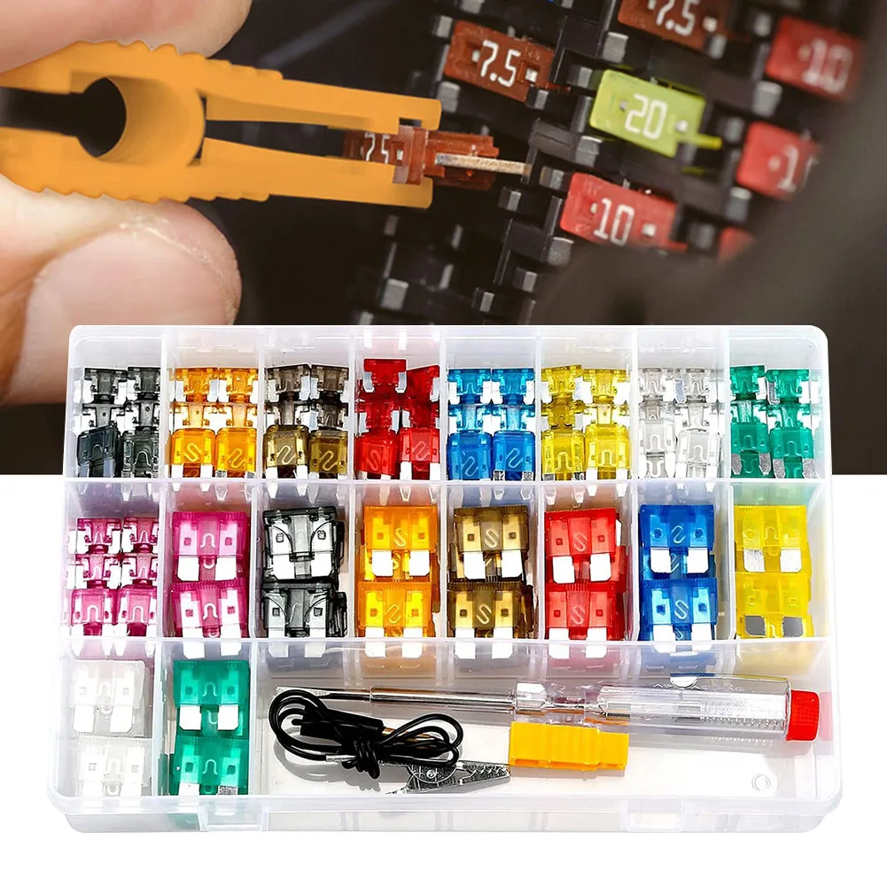 

306PCS car fuse 5A10A15A20A25A30A35A amplifier with box clip combination car blade fuse set with inspection circuit electric pen