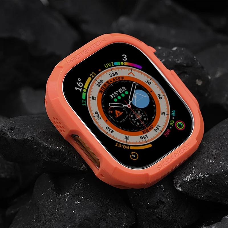 Фото Чехол из ТПУ для Apple Watch Ultra 49 мм, силиконовый бампер, противоударный чехол для apple watch ultra 2, 49 мм, аксессуары из углеродного волокна №2