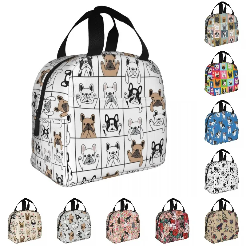 Cute Puppy French Bulldog Lunch Bag Warm Cooler Thermal Insulated Lunch Box for Student School Work Picnic Food Tote Bags