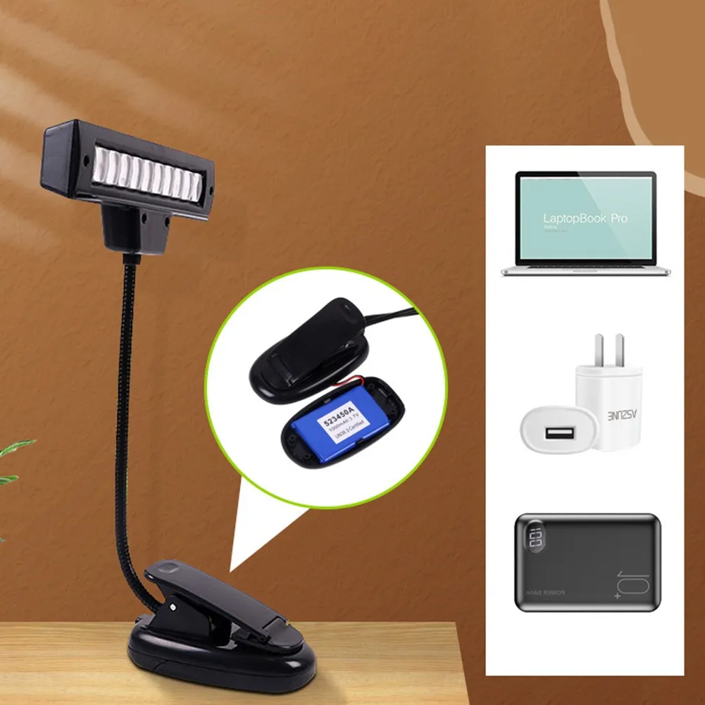 

10 LED USB Light Clip-on For Music Stand Portable Flexible Gooseneck Eye Protection Reading Book Bed Reading Desktop Lamp