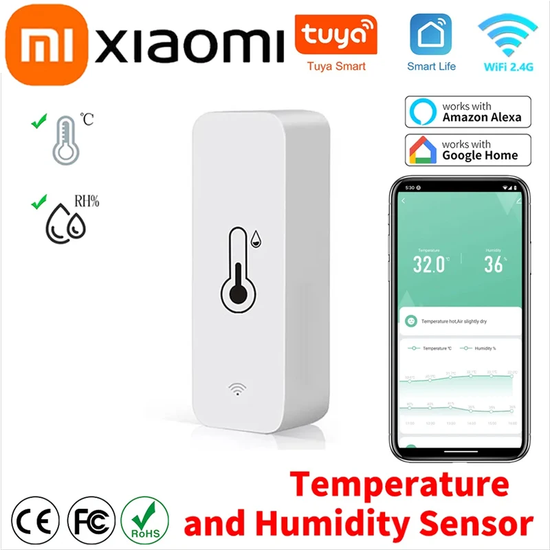 

Xiaomi WiFi Temperature Humidity Sensor SmartLife Remote Monitor For Smart Home Workwith Alexa Google Assistant