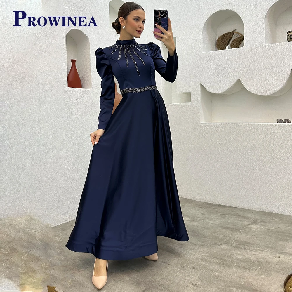 

Prowinea Charming Bling Simple Choker Luxury Celebrity Gown Evening Dress Full Sleeve Peraonalised Robes De Soirée A-Line Pleat