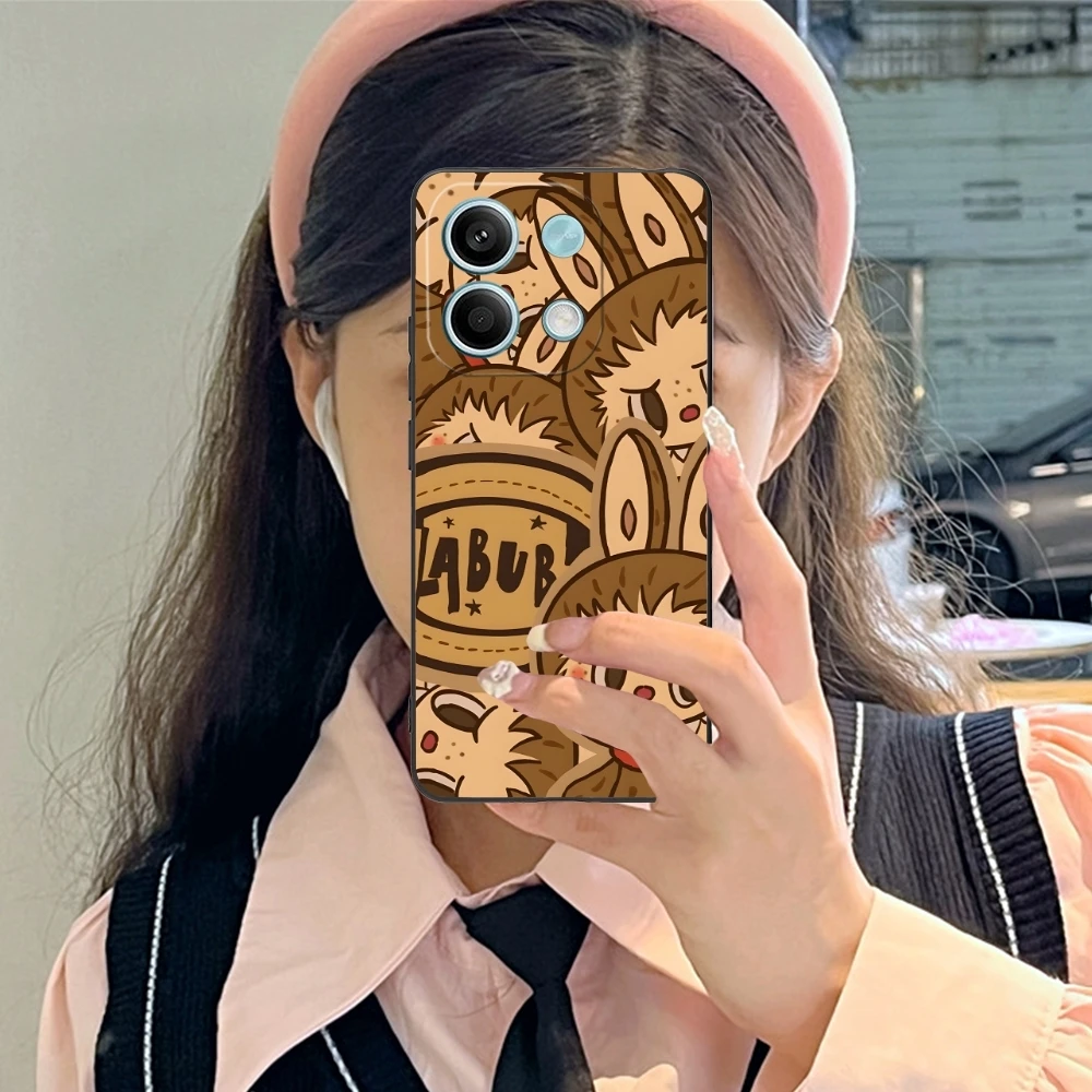 Милый чехол Labubu для мобильного телефона Xiaomi Redmi Note 13 12 11 10 9 8 7 6 S A Pro Lite Plus 5G черный