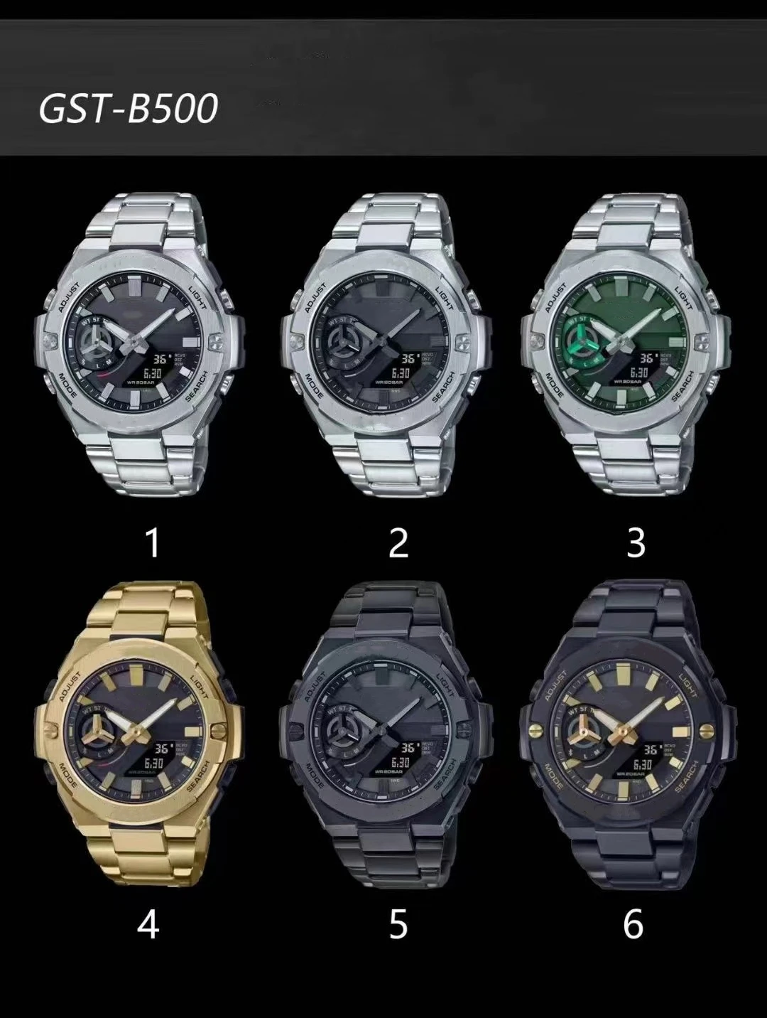 Men's sports digital GST watch Full function LED ultra-thin B500 watch World time alloy dial All hands can be operated