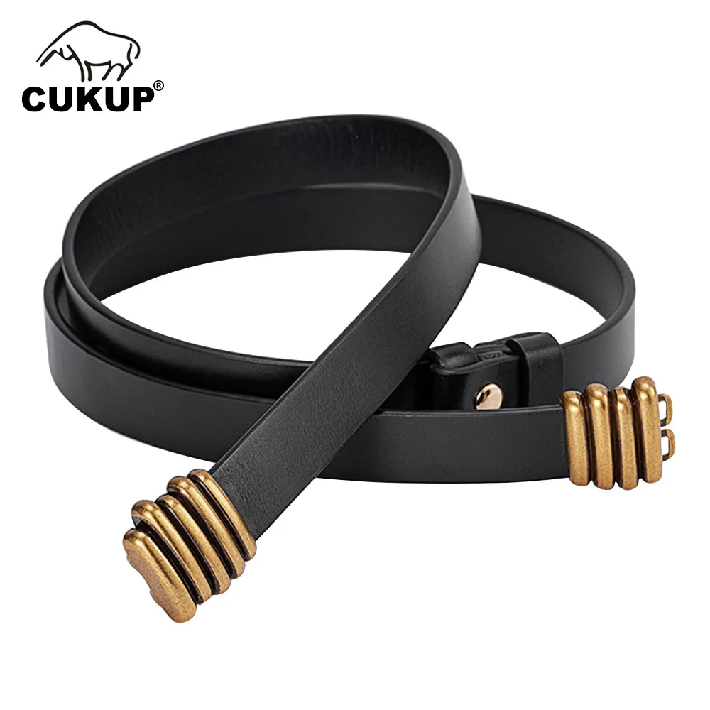 CUKUP Top Quality Pure Genuine Leather Casual Style Pin Belts Female Retro 1.9cm Width Hook Accessories 2022 New Design NCK1176