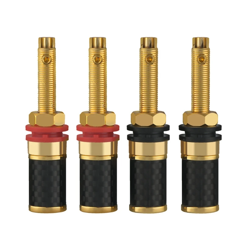 4Pcs HIFI Audio Gold Plated Copper Speaker Binding Post Female Banana Jack Connector Long Column Without Welding