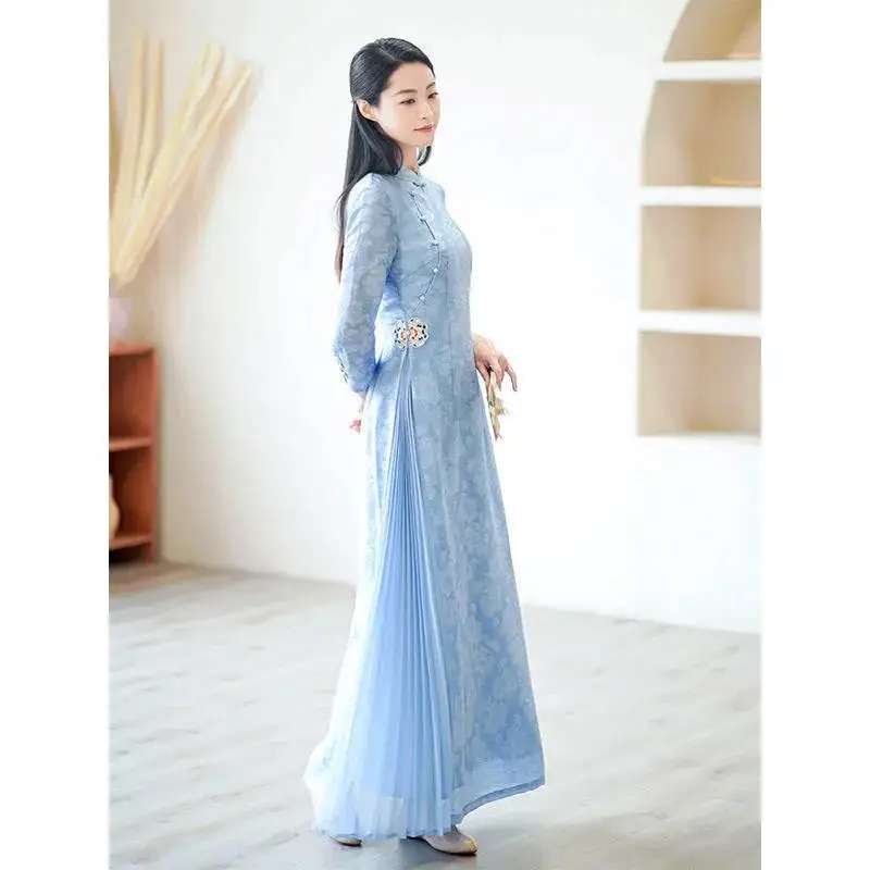 

Modified Style Cheongsam Young Simple Elegant Retro Chinese Style Modern Long Qipao High-end Oriental Wedding Party Floral Dress