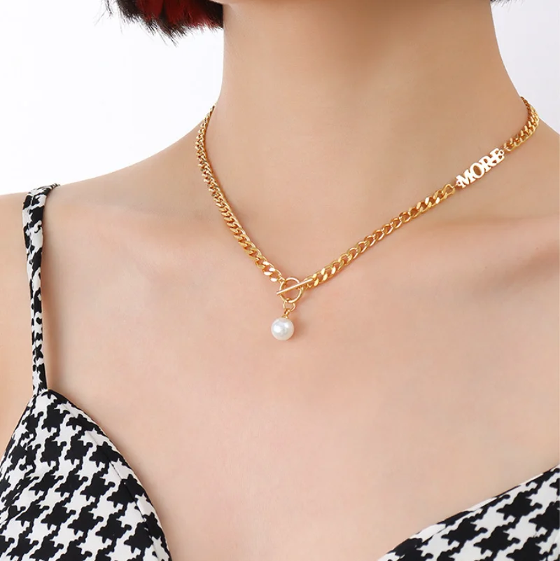 

MANI E PIEDI 18K Gold Color Verbige Pearl Pendant Necklace For Women Stainless Steel Designer Jewelry Luxury Quality INS Korean