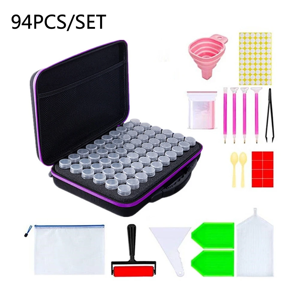 

Embroidery Box Beads Organizer 60 Grids DIY Craft Diamond Painting Storage Case Jars Art Shockproof Portable With Handle Tools