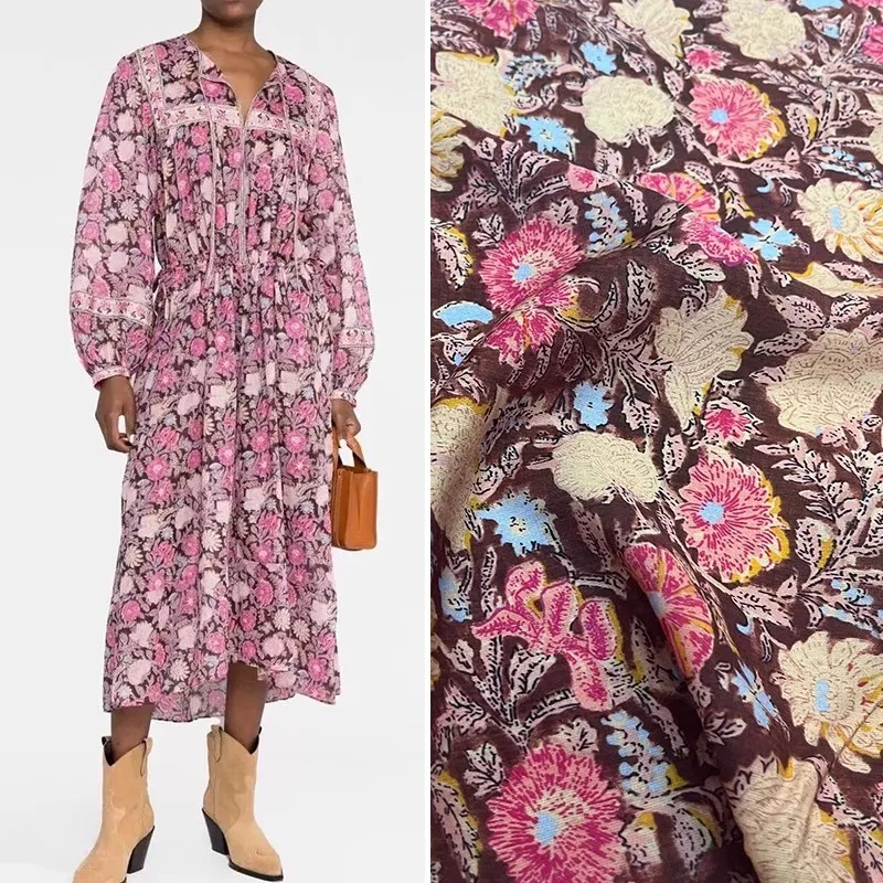 

Европейская и американская мода, розовая небольшая вискозная ткань с цветочным принтом для женщин, платье, блузка, ручная работа, ткань «сделай сам» для шитья