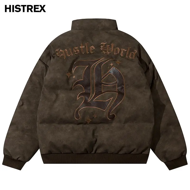 

HISTREX-Брендовые зимние куртки-парки для мужчин, толстая куртка из искусственной кожи, винтажное теплое пальто в стиле пэчворк, хип-хоп парка, зимнее пальто с мягкой подкладкой