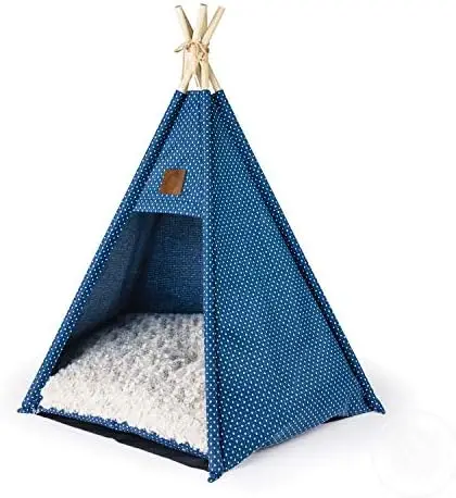 

& Polly - Small to Medium Dog Teepee/Tent for Cats - Stylish, Soft, Cozy Bed w/Thick Plush Pad, Durable Fabric & Machine