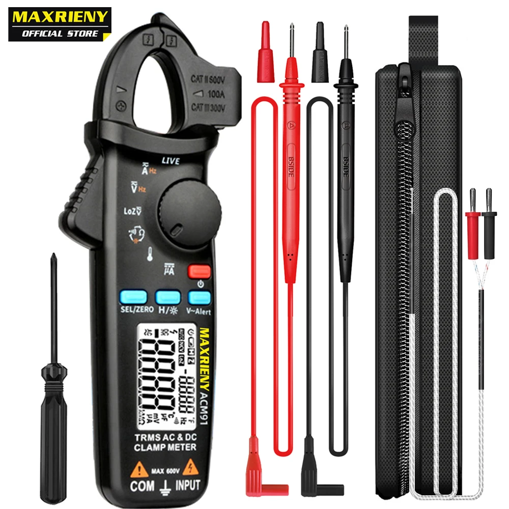 Maxrieny Acm91 Medidor de Corrente Rms Mini dc ac Tensão de Corrente Capacitância de Temperatura de Alcance Automático Testador Multímetro Pinças amperimétricas