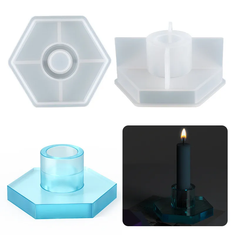 

Hexagonal Candle Holder Silicone Mold Candlestick Epoxy Resin Molds Long Rod Plaster Round Hole Candlestick Making Casting Molds