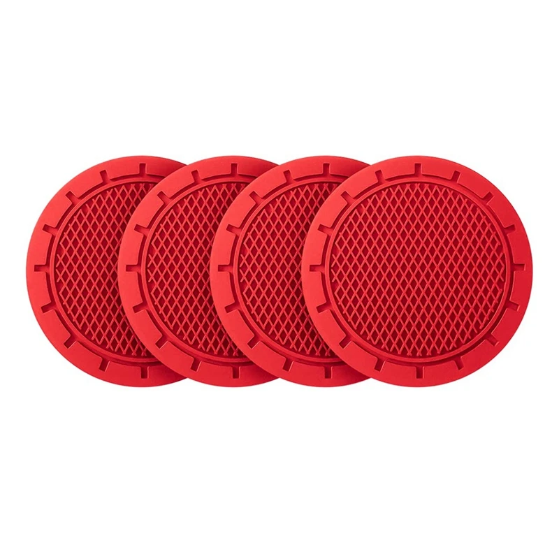 4 Pack Car Cup Holder Coaster, Non-Slip Universal Insert Coaster, for Most Car Interior, Car Accessory (Red)