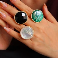 miqiao 2022 stone rings women malachite 925 silver with black onyx pearl shell adjustable authentic 925 sterling silver jewelry