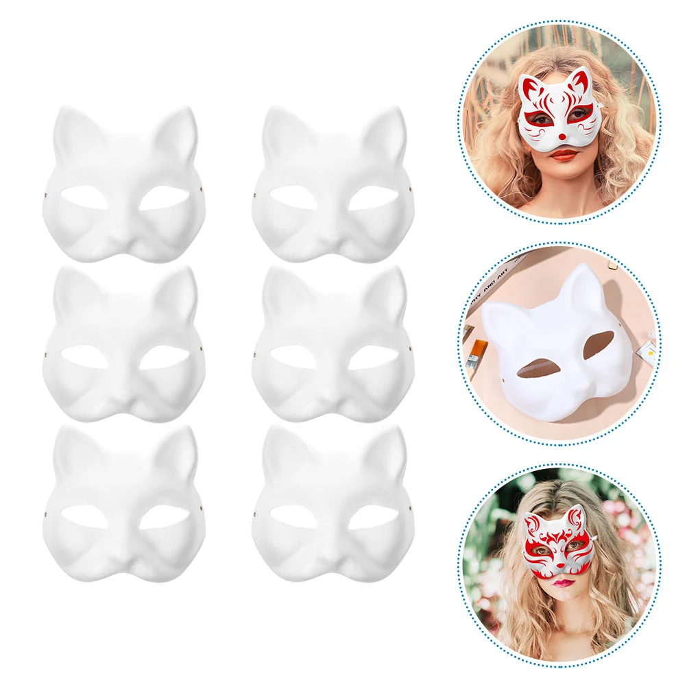 

12 Pcs Cat Face Mask Cosplay DIY Masks Masquerade Ball Pulp Bulk Blank Paper Craft Blanks Men Women Halloween Costumes