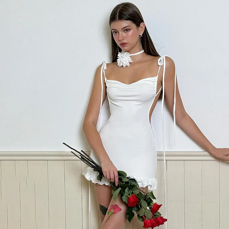 D24DS068 женское летнее Новое однотонное плиссированное платье с открытой спиной 2024