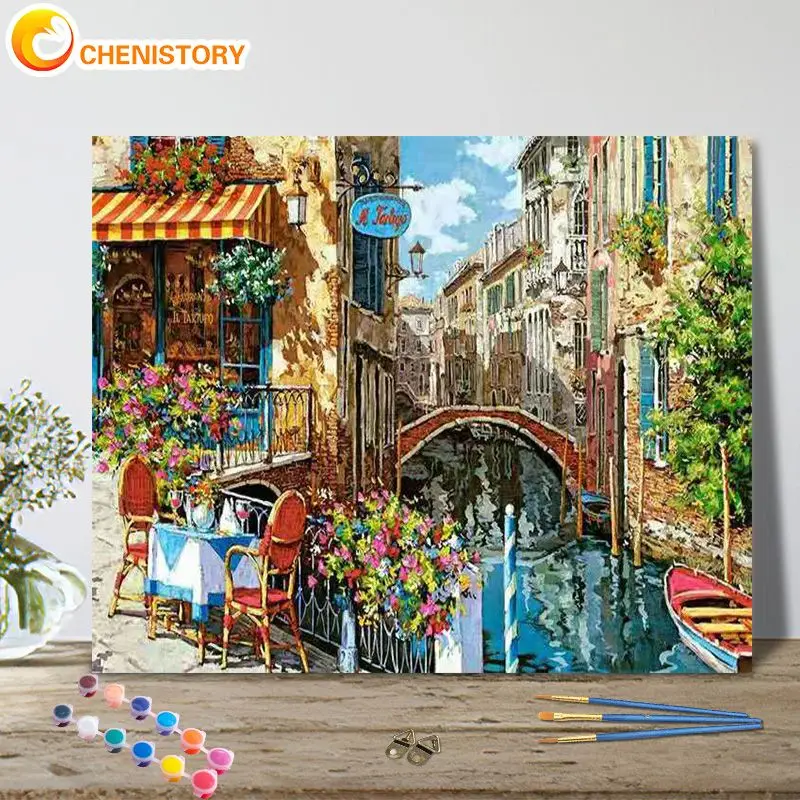 

CHENISTORY DIY Pictures By Number Town Landscape Kits Home Decor Painting By Numbers Drawing On Canvas HandPainted Art Gift