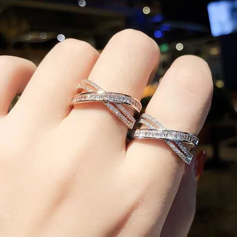 

Cubic Zirconia Micro-laid Inlaid Large X-shaped Ring Fashion Stunning Cross Jewelry Women's Accessories Ring Opening