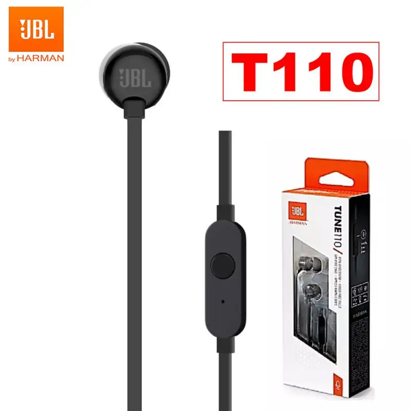 JBL TUNE 110 In-Ear Headphones With Microphone Stereo Music Bass Earphones JBL T110 3.5mm Wired Earbuds Original Gaming Headset