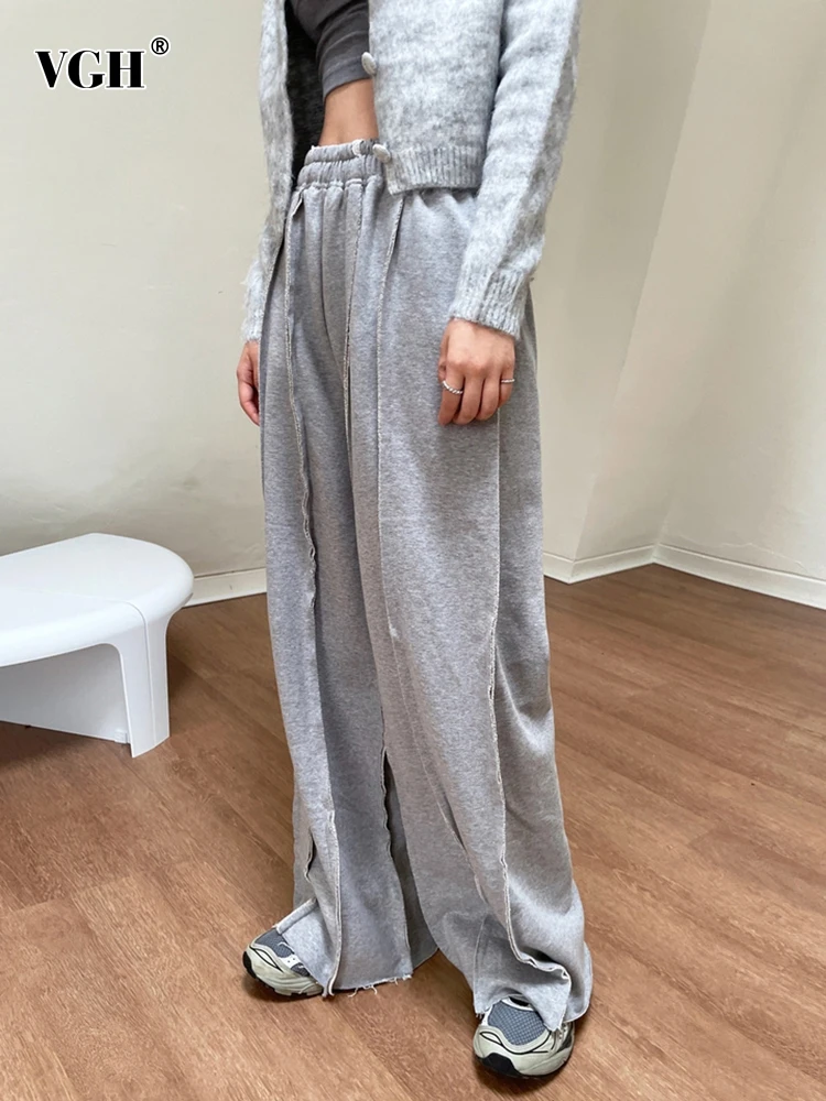

VGH Casual Plain Straight Pants For Women High Waist Patchwork Folds Loose Long Wide Leg Trousers Female 2022 Spring Clothes New