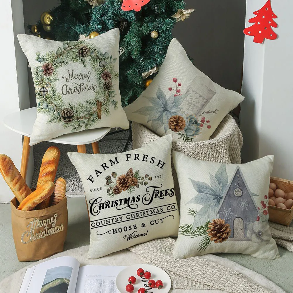 

Christmas Cushion Cover Decorative Pillow Cover Candle Bird Flower Linen Pillowcase Home Decor Christmas Decorations 2023
