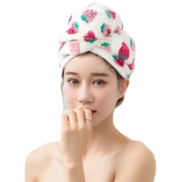 cute strawberry print hair towels microfiber water absorbent coral fleece quick drying soft hair cap students dormitory turban