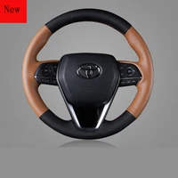 2021 high quality hand stitched leather suede car steering wheel cover for toyota 8th camry avalon corolla levin car accessories