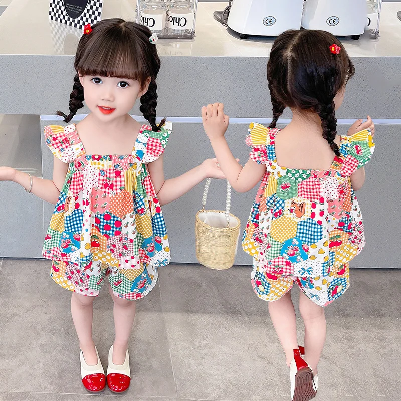 

Girls Candy Color Clothes 2023 Summer Top+Shorts Fashion 2PCS Children Clothing Set Teen Costume for 2-10 Years