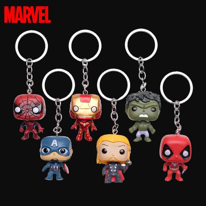 

Marvel Superhero Spiderman Iron Man Deadpool Keychain Funny Movable Head Keyring Cartoon Avengers Pendant Key Holder Jewelry