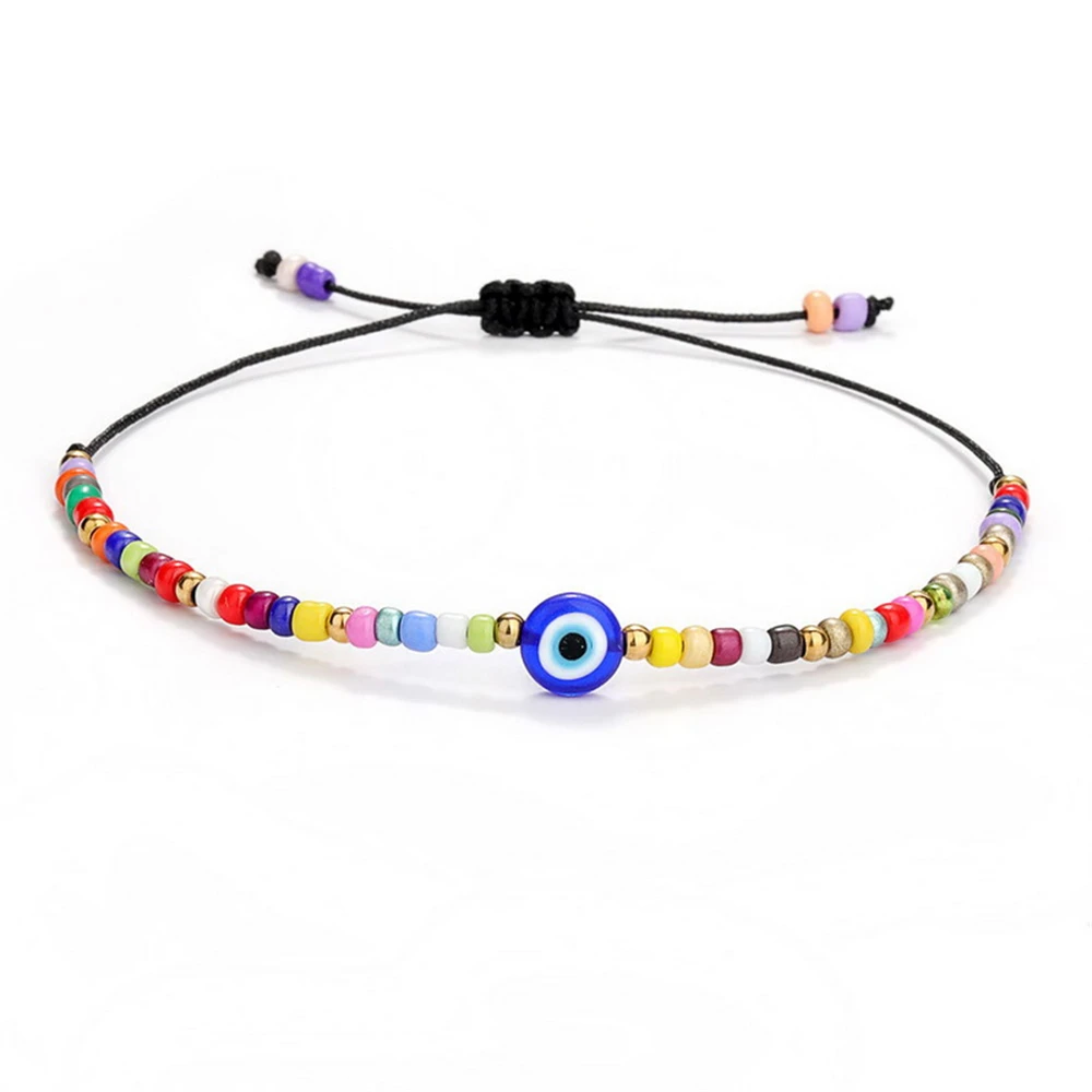 

Turkish Lucky Evil Eye Bracelet For Women Handmade Colorful Rice Bead Blue Eyes Bracelet Braided Wristband Charm Jewelry Gifts