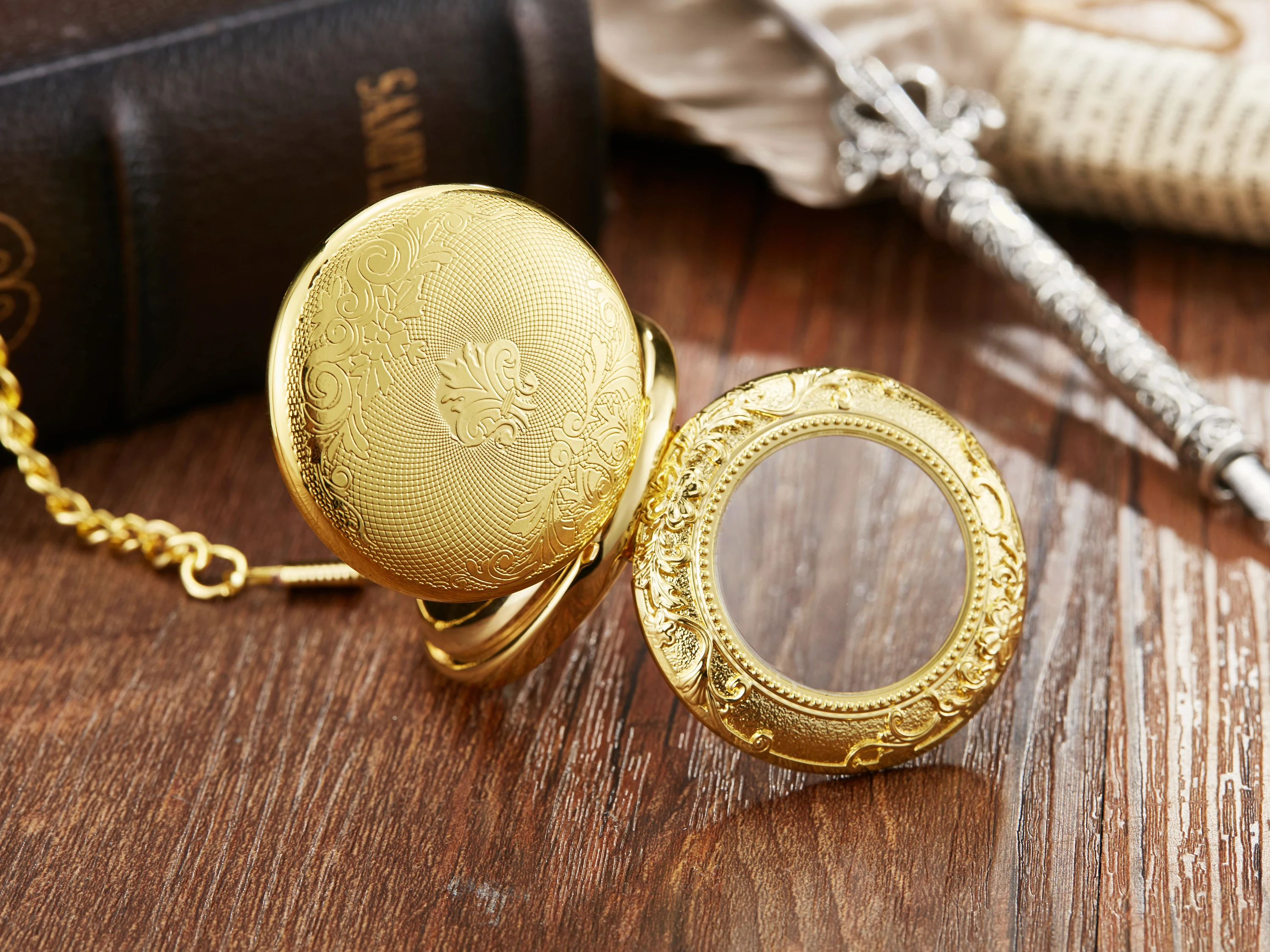 Vintage 2 Sides Open Case Mechanical Men Watch Double Face Roman Dial Clock Steampunk Hand Wind Pocket Watch With FOB Chain Gift