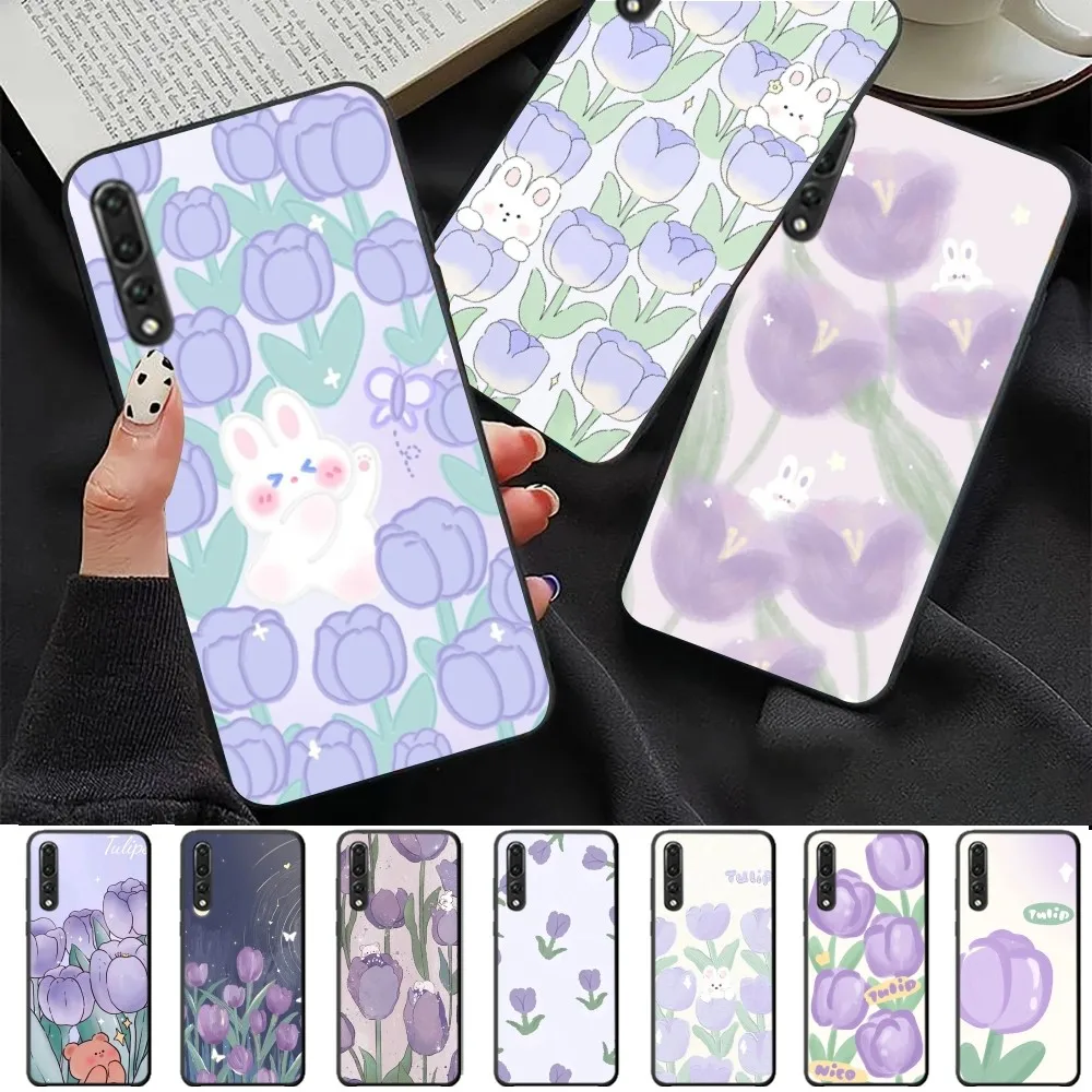 

Purple Tulip Phone Case For Huawei P 8 9 10 20 30 40 50 Pro Lite Psmart Honor 10 lite 70 Mate 20lite