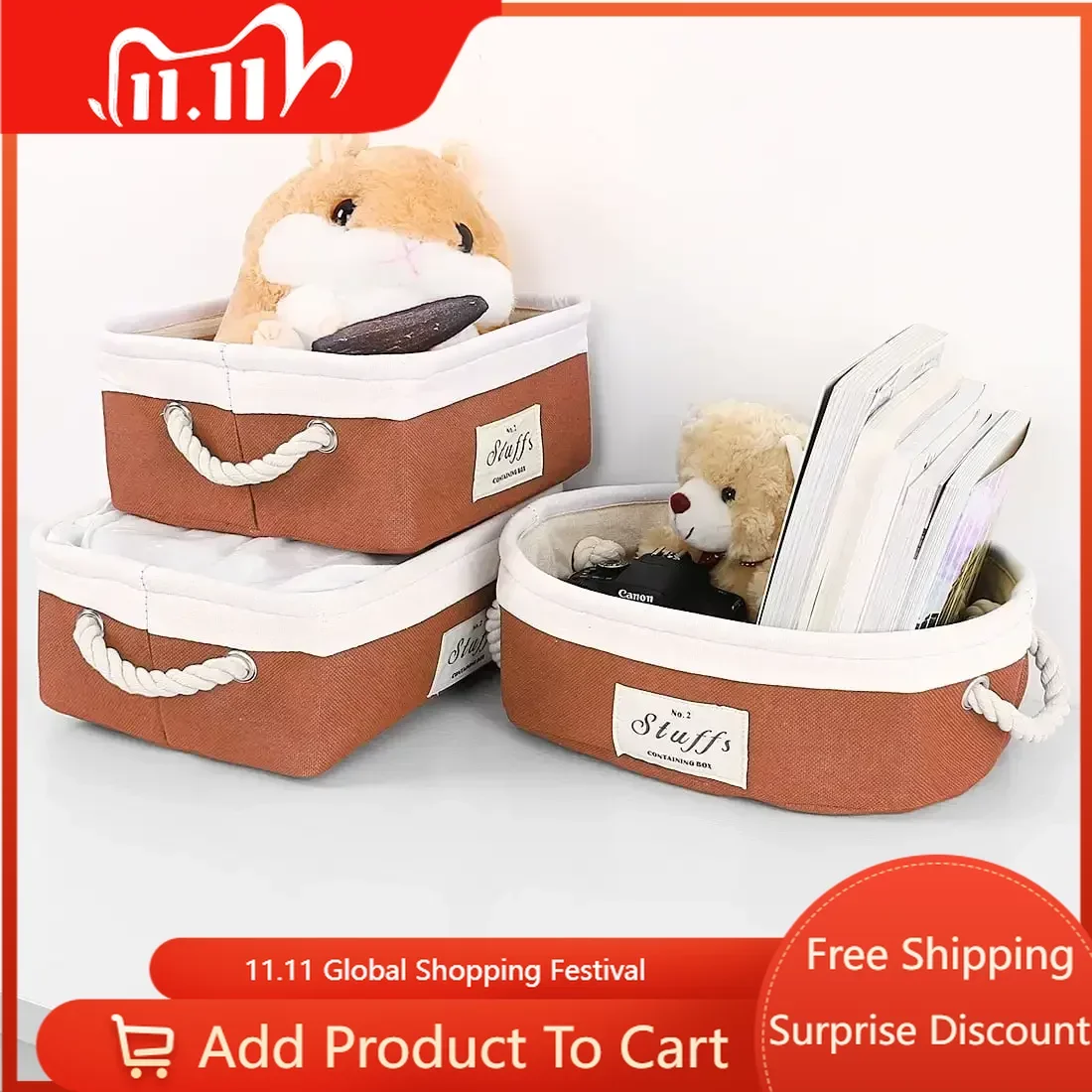 

Free Shipping Foldable Fabric Storage Bins Basket Storage Containder Handles